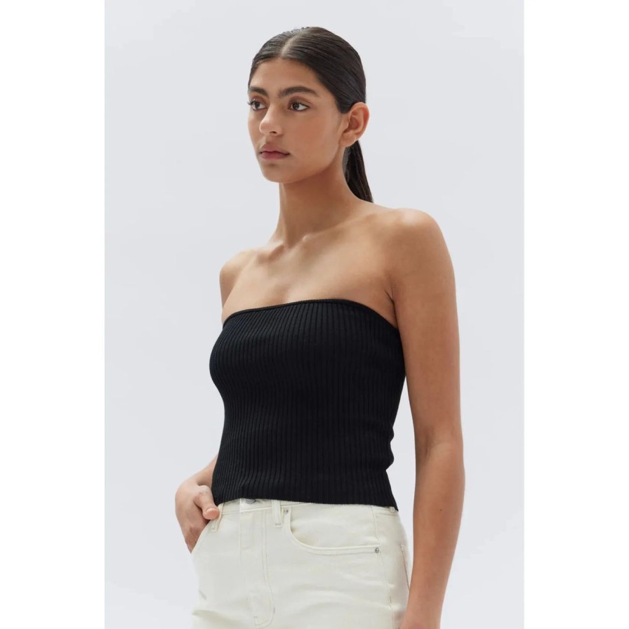 Women Assembly Label Tops | Assembly Label Skara Strapless Rib Top - Black