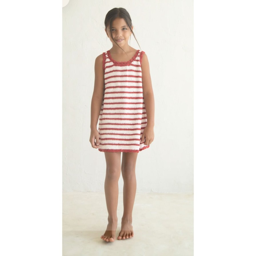 Little Ones. Illoura The Label Clothing | Illoura The Label Crochet Dress - Chilli Stripe