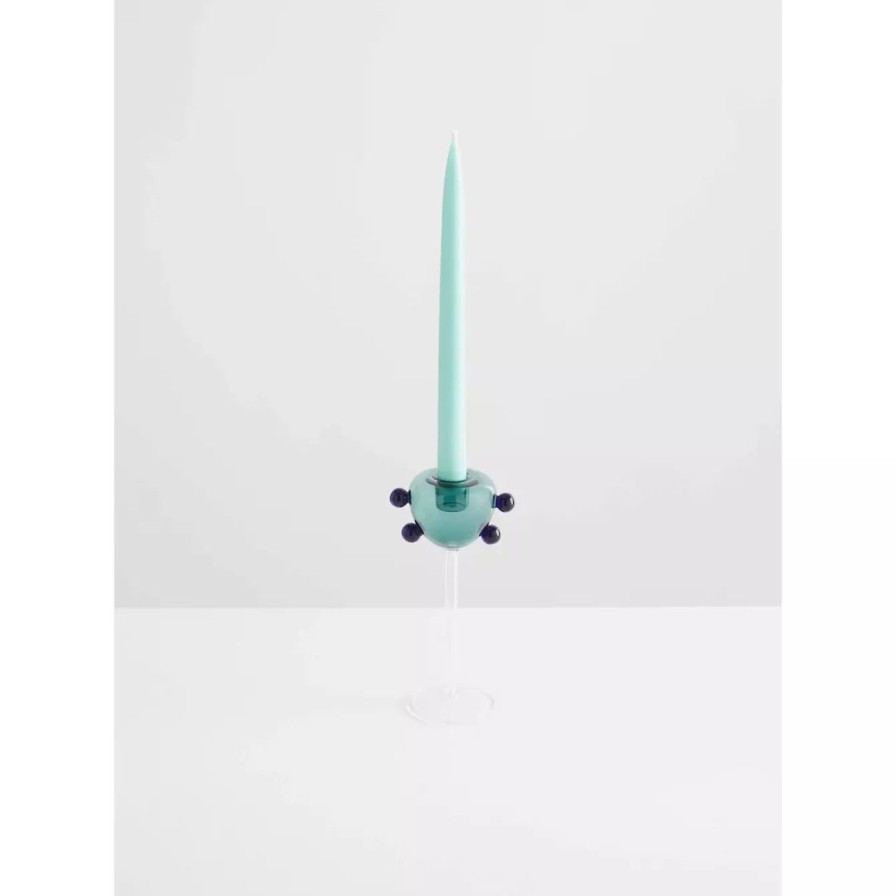 Home & Gift. Maison Balzac Candles & Incense | Maison Balzac Grand Pompom Candle Holder Clear W/ Teal & Indigo