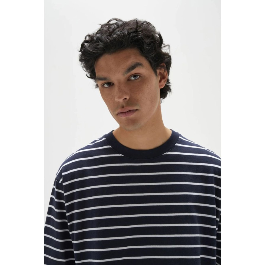 Man. Assembly Label | Assembly Label Mens Organic Oversized Cotton Tee - True Navy Stripe