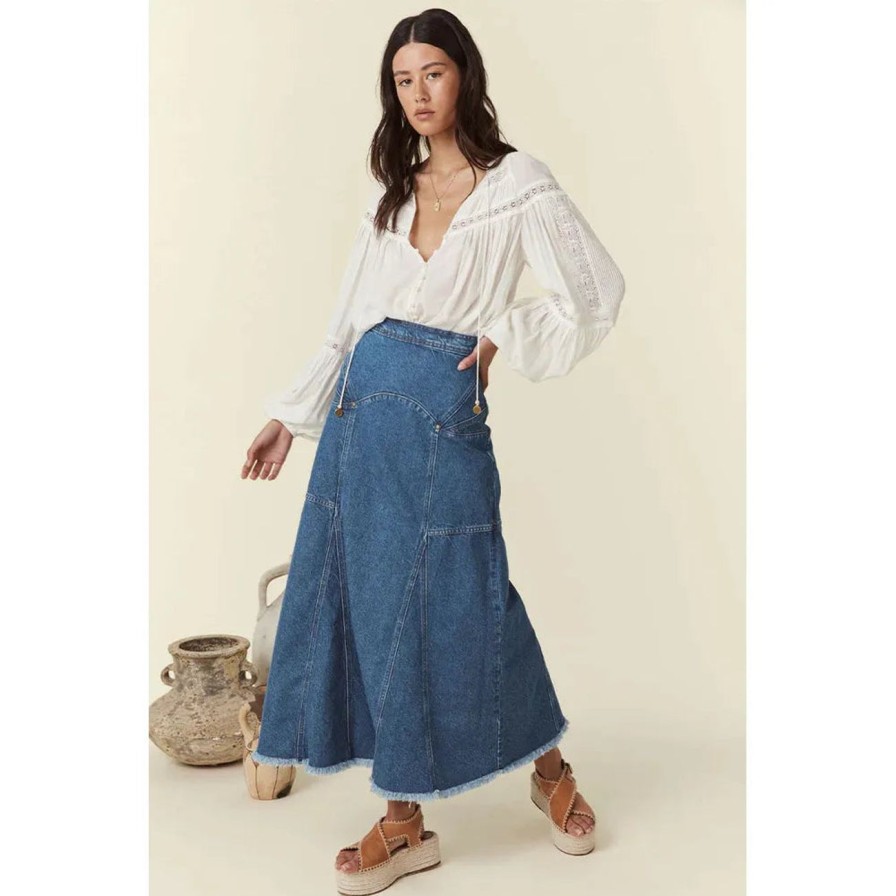 Women Spell Bottoms | Spell Muse Denim Maxi Skirt - Inky Blue