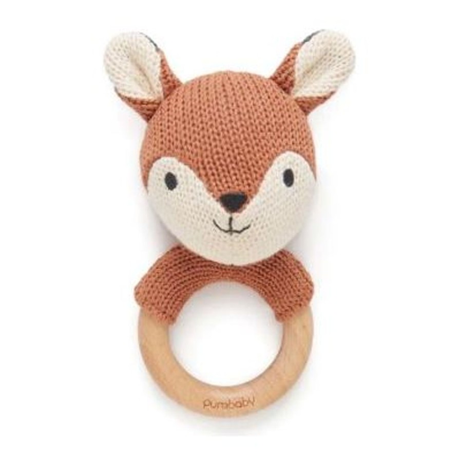 Little Ones. Heysmed | Purebaby Knitted Rattle - Wooden Handle