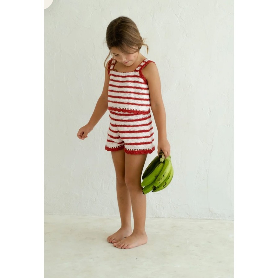 Little Ones. Illoura The Label Clothing | Illoura The Label Crochet Top - Chilli Stripe