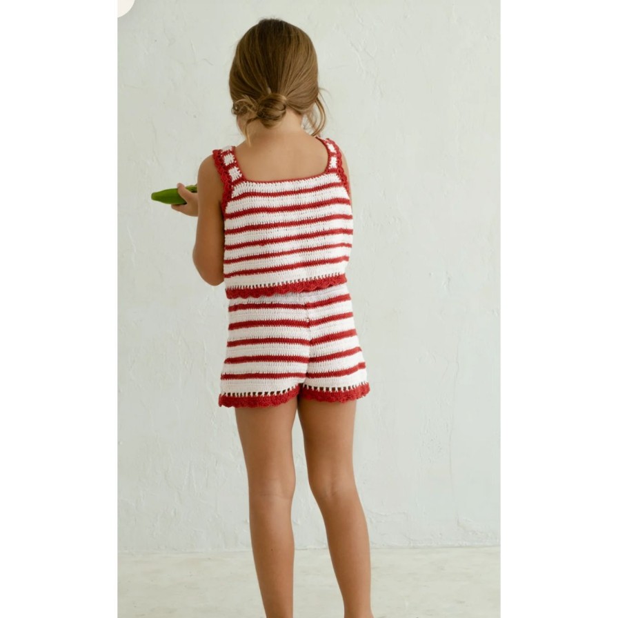 Little Ones. Illoura The Label Clothing | Illoura The Label Crochet Top - Chilli Stripe