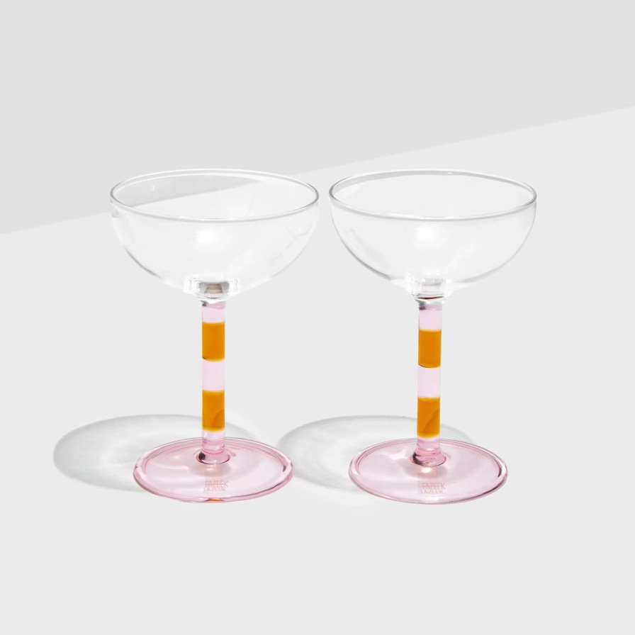 Home & Gift. FAZEEK Tableware & Glassware | Fazeek Striped Coupe Set Of 2 - Pink + Amber