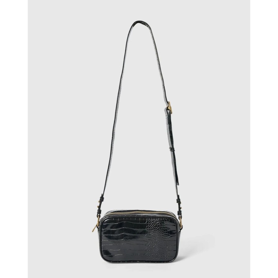 Women Brie Leon Bags | Brie Leon Martina Camera Bag - Black Brushed Recycled Croc