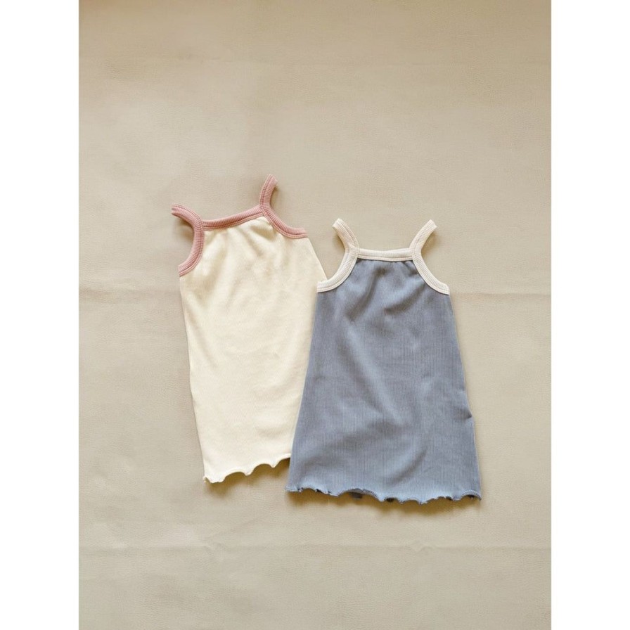 Little Ones. Tiny Trove Clothing | Tiny Trove Elsie Mini Ribbed Dress - Ivory Blue/Cream