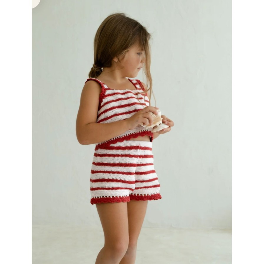 Little Ones. Illoura The Label Clothing | Illoura The Label Crochet Shorts - Chilli Stripe