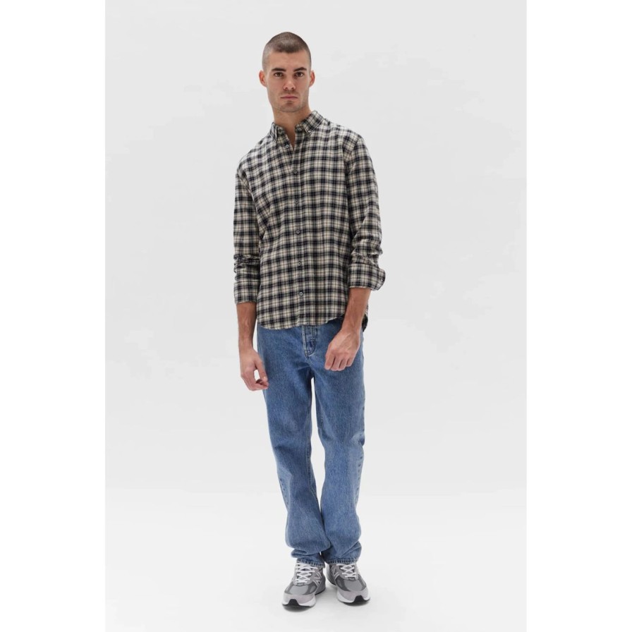 Man. Assembly Label | Assembly Label Brushed Flannel Check Shirt - Navy Check