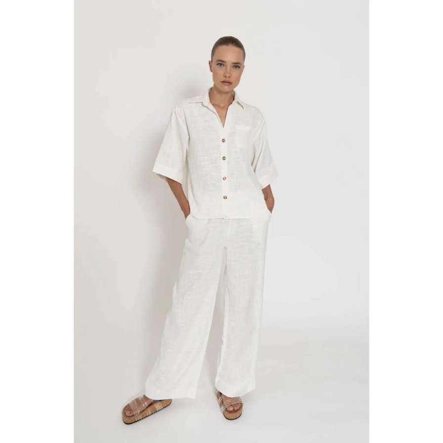 Women James Smith Tops | James Smith Capri Shirt - White Tatami