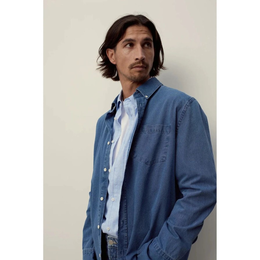 Man. Assembly Label | Assembly Label Men'S Chambray Long Sleeve Shirt - Mid Indigo