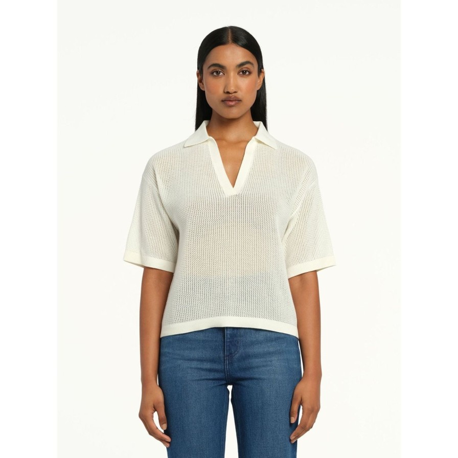 Women Nobody Denim Tops | Nobody Denim Helen Open Knit Polo - Ivory