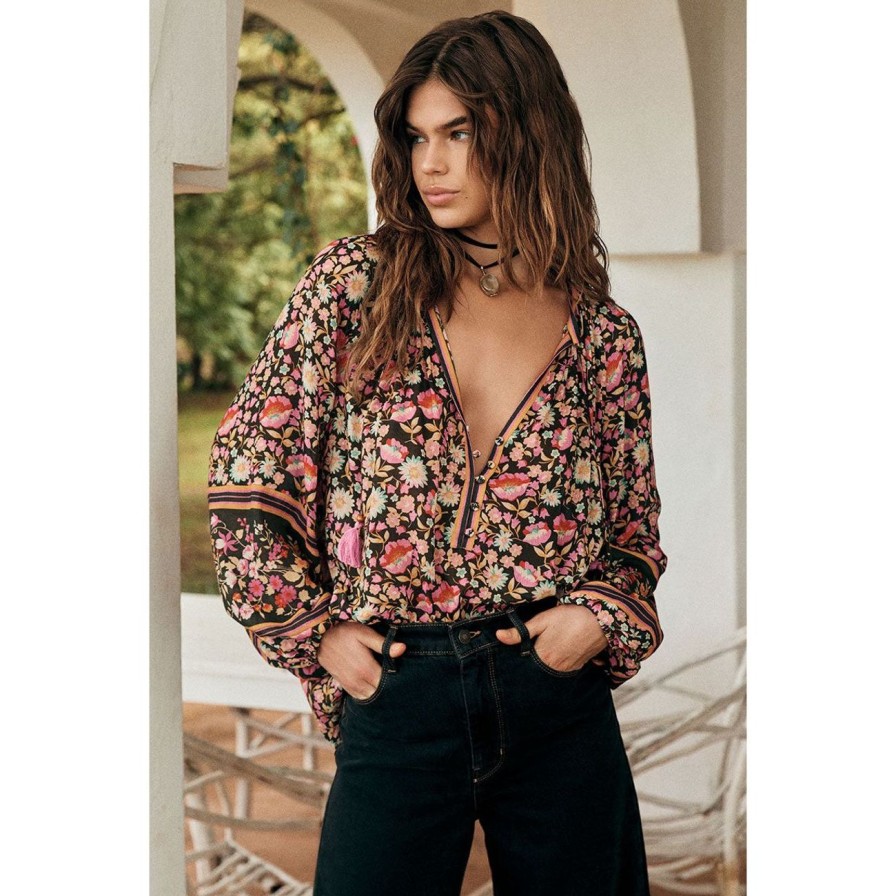 Women Spell Tops | Spell Impala Lily Tie Blouse - Night Blossom