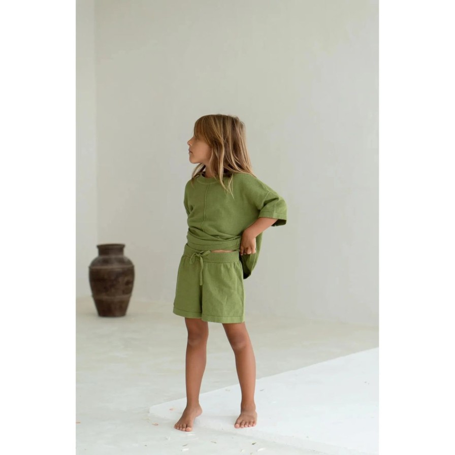 Little Ones. Illoura The Label Clothing | Illoura The Label Thin Knit Shorts- Olive