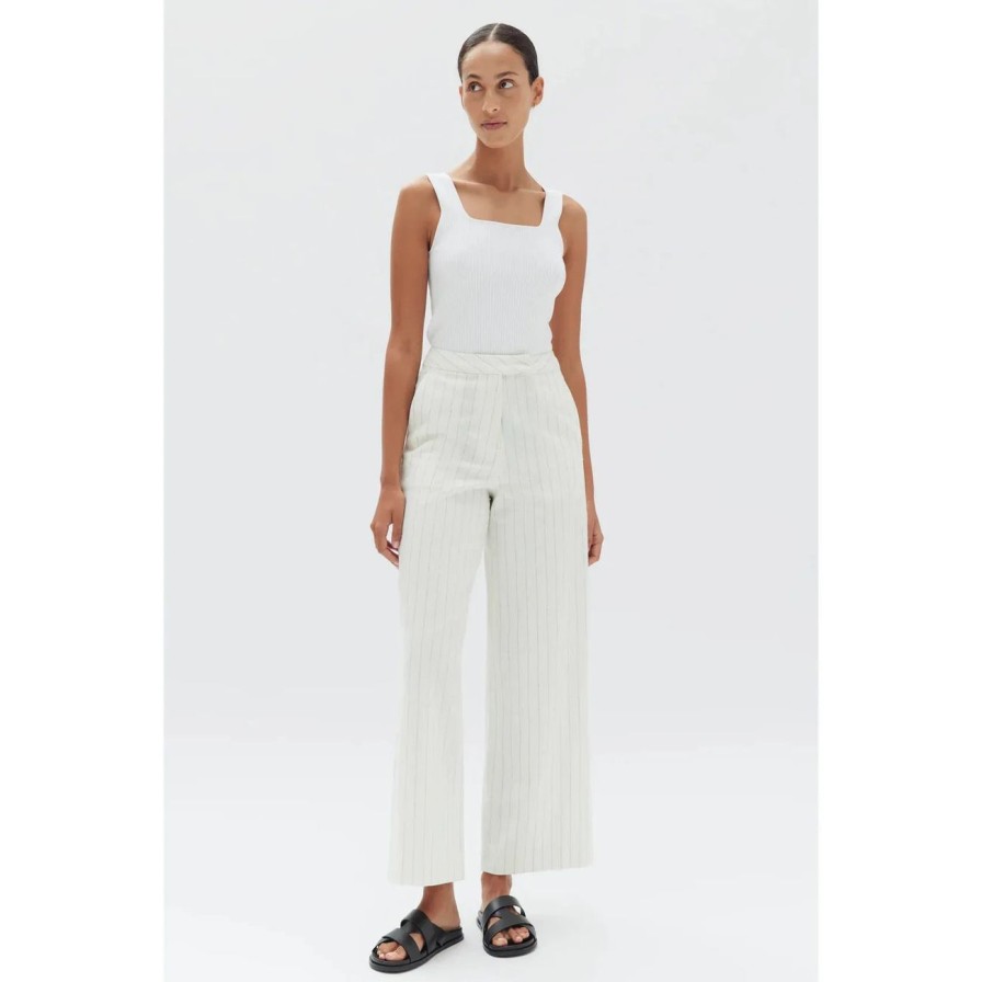 Women Assembly Label Bottoms | Assembly Label Leila Stripe Linen Pant - Cream Pinstripe