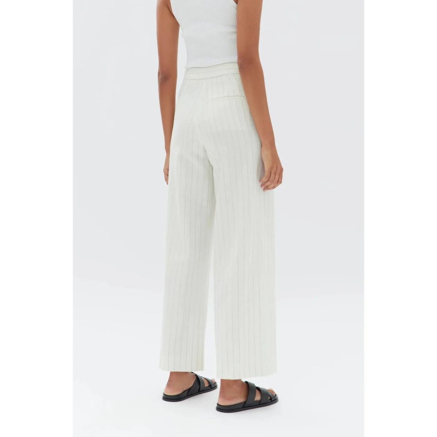 Women Assembly Label Bottoms | Assembly Label Leila Stripe Linen Pant - Cream Pinstripe