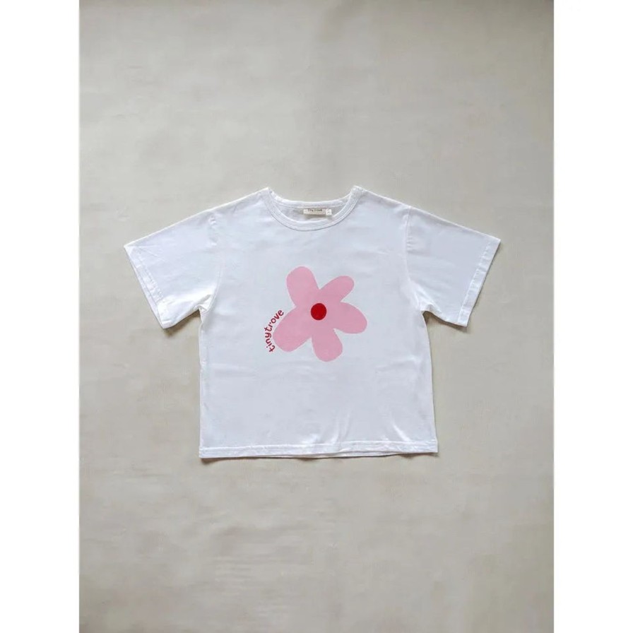 Little Ones. Tiny Trove Clothing | Tiny Trove Akio Flower Tee - White & Pink