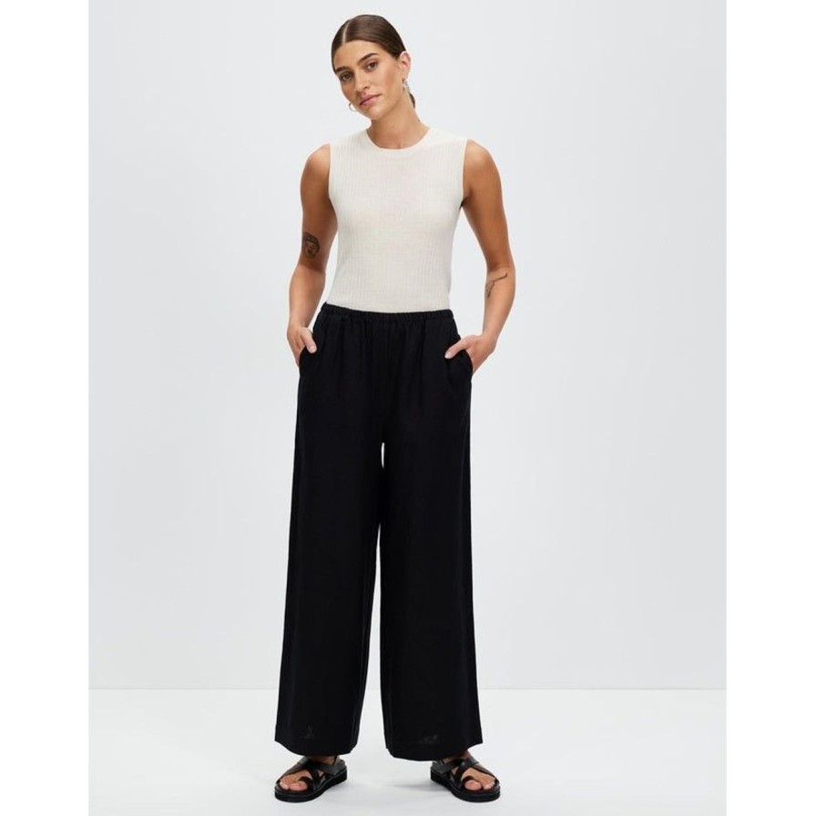 Women Assembly Label Bottoms | Assembly Label Stella Linen Pant - Black