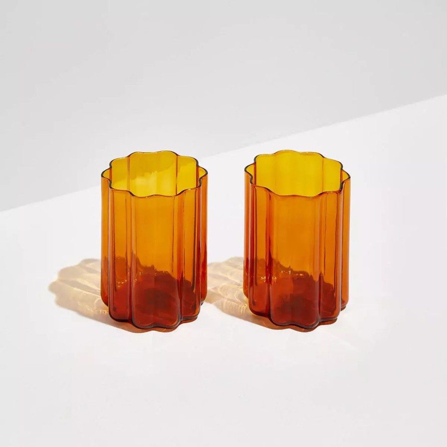 Home & Gift. FAZEEK Tableware & Glassware | Fazeek Wave Glass Set Of 2 - Amber